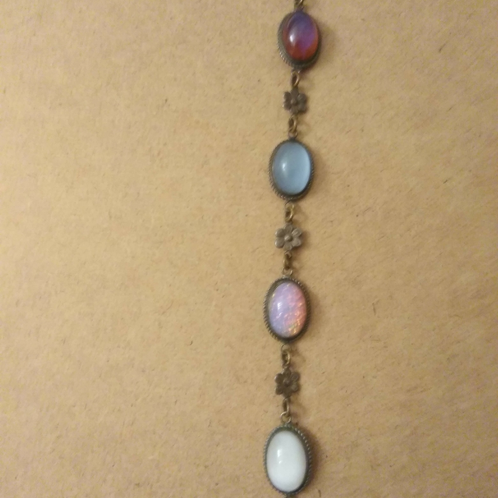 VINTAGE STERLING Silver "Dragons Breath" Foil Glass Stone BRACELET. - Picture 3 of 7